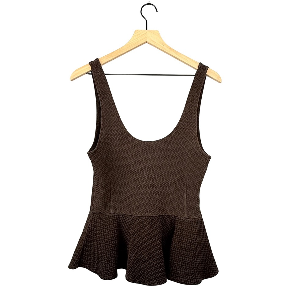 Ganni Anthropologie Peplum Tank Top Women Size S Gray Black Textured Scoop Neck